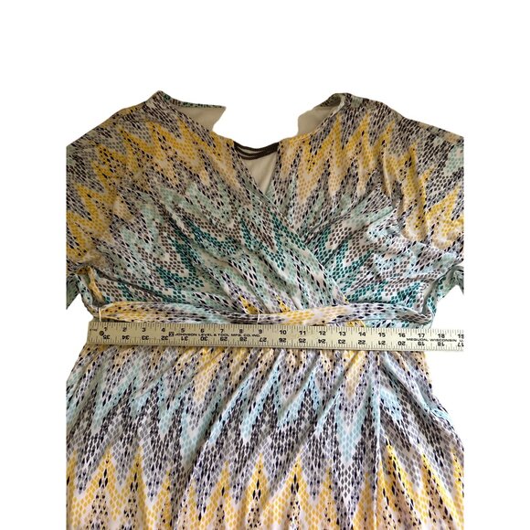 Jessica Simpson Muti-Colored Faux Wrap Dress V Neck Chain Accent, Size 12 - Picture 7 of 11